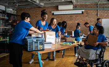 A group of people working in a room.